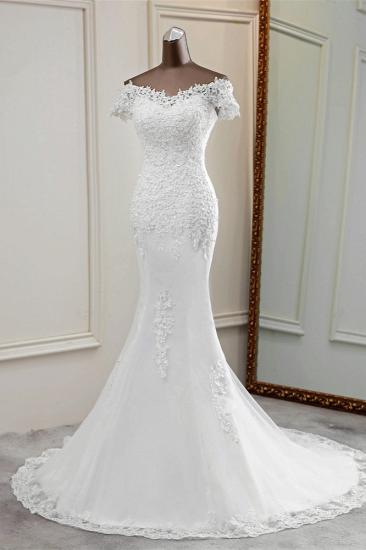 TsClothzone Glamorous Sweetheart Lace Beading Wedding Dresses Short Sleeves Appliques Mermaid Bridal Gowns_4