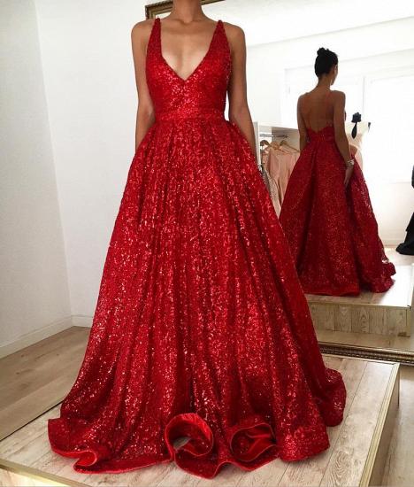 Hot Ruby backless Shining Sequin V-neck Ball Gown Evening Gowns Online_2