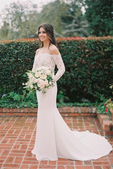 Elegant Lace Long Sleeves Mermaid Sheer Tulle Wedding Bridal Gowns_1