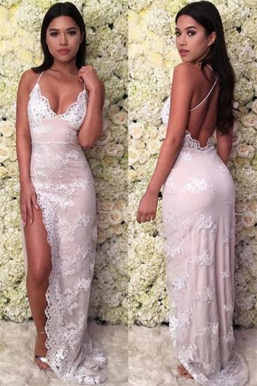 Mermaid Glamorous Spaghetti-Straps Lace Appliques Backless Prom Dresses_1
