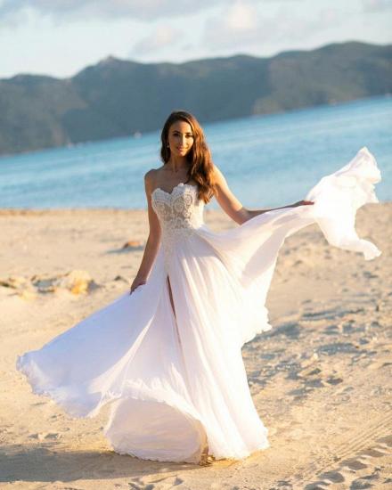 Sweetheart Chiffon Appliques Beach Wedding Dress_2