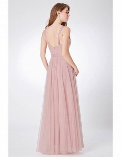 Dusty Rose Simple Pleated Long Tulle Bridesmaid Dress_2