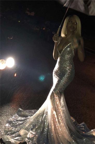 Alluring Spaghetti straps Glittering Sequins Sleeveless Prom Dresses | Sexy Mermaid Open Back Evening Dresses_4