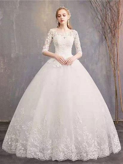 Luxury Half Sleeves Jewel Tulle Lace Appliques Ball Gown Wedding Dresses_1