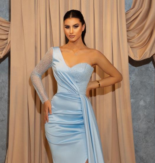Long one-shoulder light blue evening dress | Glitter prom dresses_2