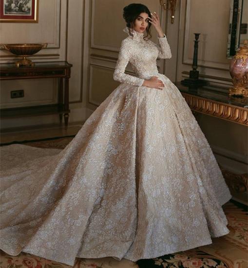 Vintage Lace Long Sleeves Wedding Dresses | 2022 High Neck Glamorous Bridal Ball Gowns_3