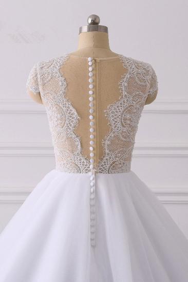 Elegant Cap sleeves V-neck White Ball Gown Lace Wedding Dress_6