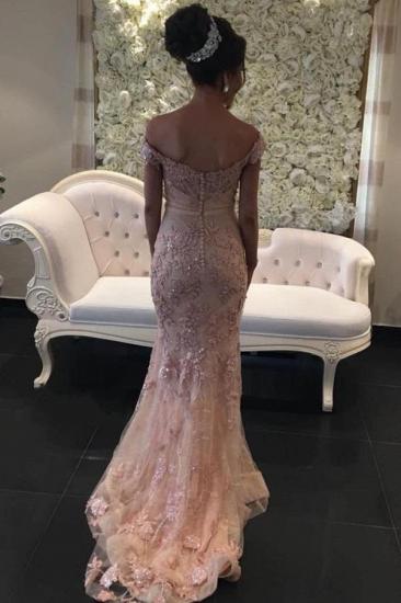 Pink Card-Shoulder Floor-Length Lace Evening Dress | Glitter prom dresses_2