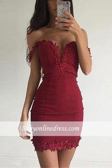 Short Appliques Sheath Sexy Off-the-shoulder Burgundy Homecoming Dress_1