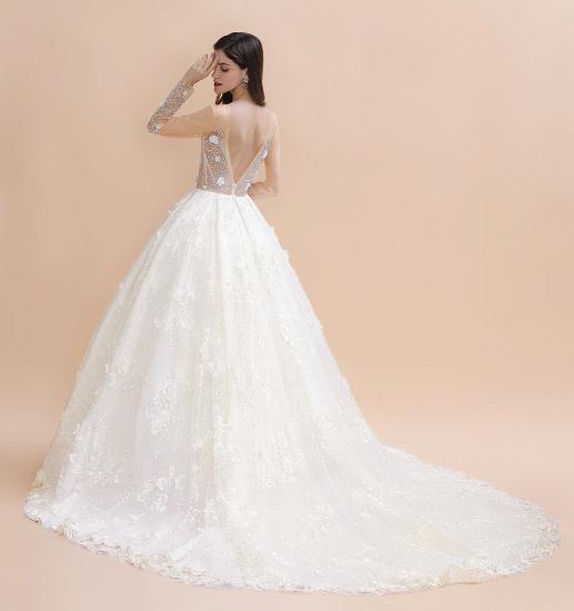 Charmantes Hochzeitskleid mit floralen Spitzenapplikationen Wunderschönes weißes Perlen-Brautkleid_10