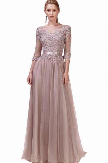 Chic Long Half Sleeves Lace Tulle Evening Swing Dres with Belt