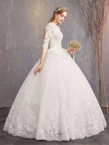 Luxury Half Sleeves Jewel Tulle Lace Appliques Ball Gown Wedding Dresses_4