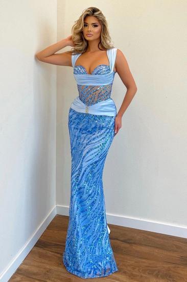 Blue See through Tulle Mermaid Long Prom Dresses_1