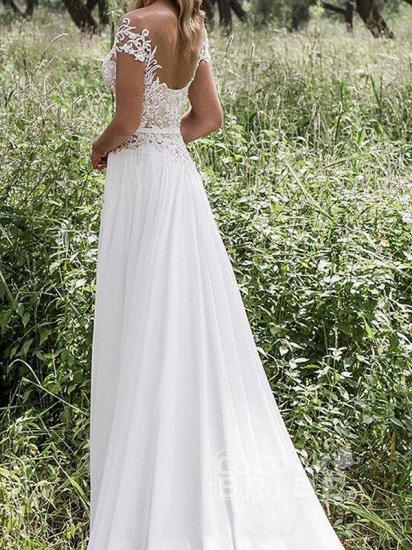 A-Line Side Split Sleeveless Wedding Dress V-neck Lace Chiffon Floor-Length Bridal Dresses_2