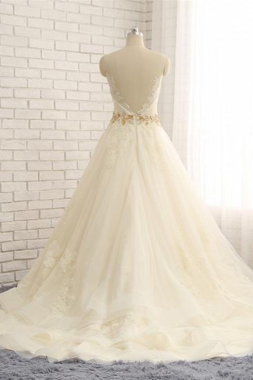TsClothzone Gorgeous Jewel Sleeveless A-Line Tulle Wedding Dress Lace Appliques Bridal Gowns with Beadings_3