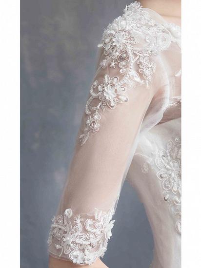 Glamouröses durchsichtiges Ballkleid-Hochzeitskleid U-Ausschnitt-Spitze Tüll Pailletten Halbarm-Brautkleider mit Kapellenschleppe_13