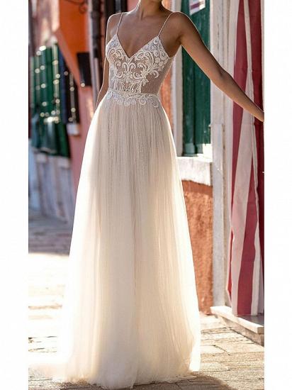 Country Plus Size A-Line Wedding Dress Spaghetti Strap Sleeveless Bridal Gowns On Sale_1