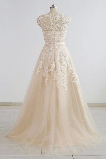 Stylish Straps Sleeveless Champagne Wedding Dress | A-line Lace Bridal Gowns_3
