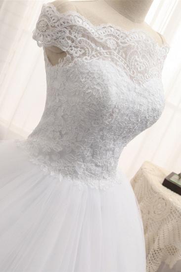 TsClothzone Modest Bateau Tulle Ruffles Wedding Dresses With Appliques A-line White Lace Bridal Gowns On Sale_5