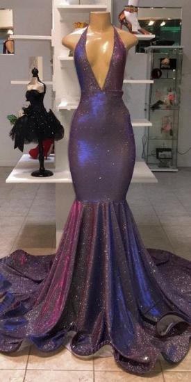 Sexy Deep V-Neck Sleeveless Prom Dresses | Halter Memaiad Sequins Evening Gowns_4