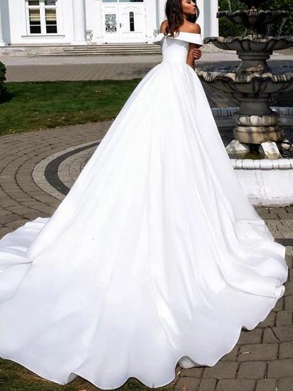 Affordable Ball Gown A-Line Wedding Dress Off Shoulder Short Sleeve Bridal Gownswith Cathedral Train_2