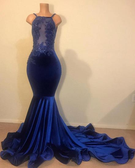 Sexy Mermaid Spahgetti-Straps Openback Velvet Applique Prom Dress_1