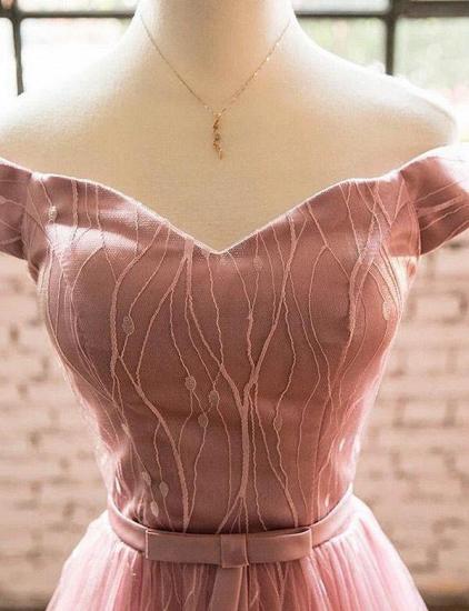 Elegant Short Sleeves A-Line Off-the-Shoulder Tea-Length Homecoming Dress_4