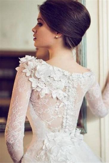 A-line Long Sleeves Floral Appliques Tulle Wedding Dresses_2