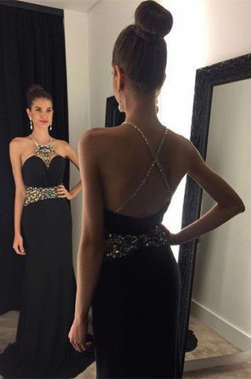Crystal Black Halter 2022 Prom Dress Beading Crossed Back Sleeveless Party Gown