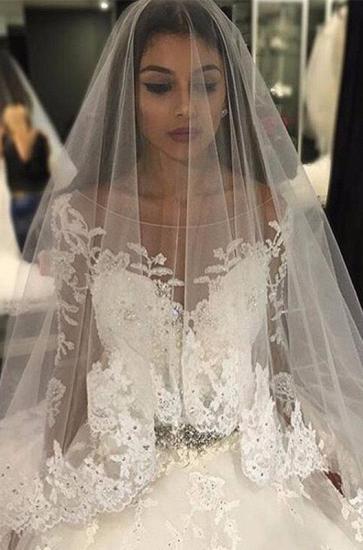 Luxury Tulle Appliques Scoop Long-Sleeves Crystal Wedding Dress_1
