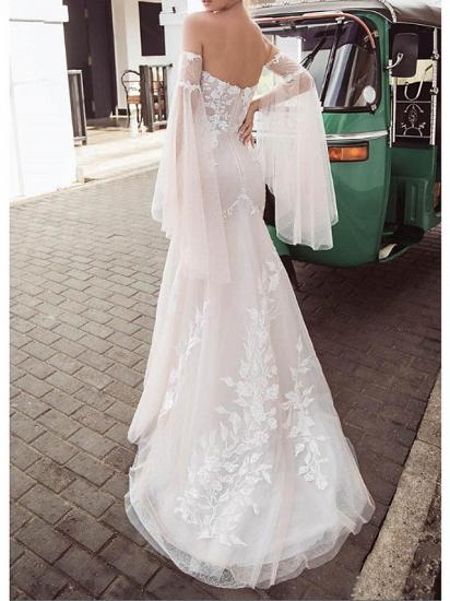 Country Plus Size Mermaid Wedding Dress Strapless Lace Tulle Long Sleeve Bridal Gowns with Sweep Train_2