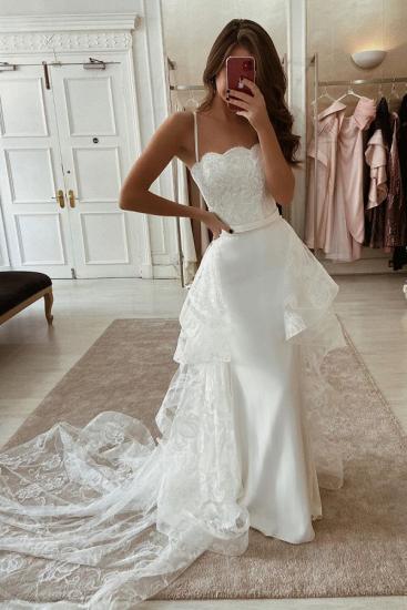 White Boho Court Train Bridal Gowns for Summer Beach Wedding_1