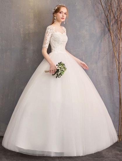 Elegant Half Sleeves Lace Tulle White Ball Gown Wedding Dresses_3