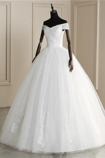 TsClothzone Affordable Off-the Shoulder Sweetheart Tulle Wedding Dress Appliques Sleeveless Bridal Gowns with Pearls_5