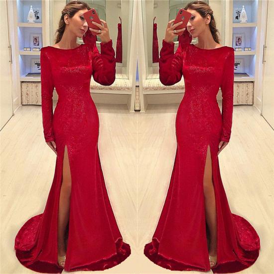 Red Sequins Sexy Side Slit Evening Dresses | Long Sleeve Cheap Prom Dresses 2022_3