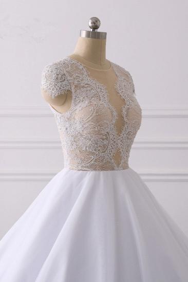 Elegant Cap sleeves V-neck White Ball Gown Lace Wedding Dress_5