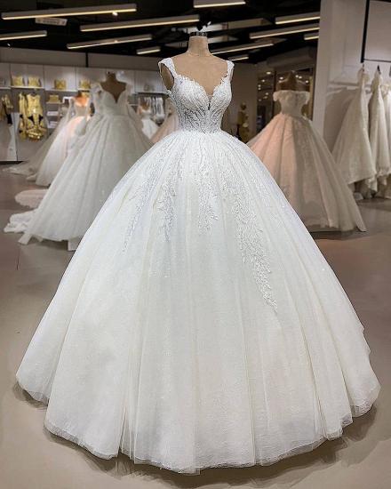 Elegant V-Neck Sleeveless Ball Gowns | Shimmery Strap Bridal Wedding Dress_2