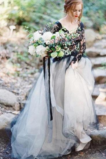 Gothic Fairytale Wedding Dress V-Neck Long Sleeves Tulle Bridal Dress