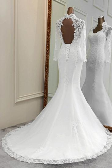 TsClothzone Elegante lange Ärmel Spitze Meerjungfrau Brautkleider Applikationen weiße Brautkleider mit Perlenstickerei_3