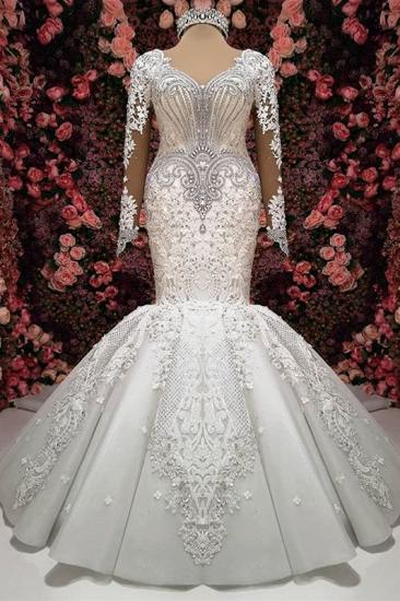 Sexy V-neck Longsleeves Lace Wedding Dresses With Appliques White Mermaid Bridal Gowns_2