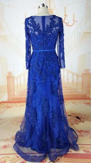 A-Line Long Sleeve Blue Mother of the Bridal Dresses Latest Beading Tulle Mother Dress_4