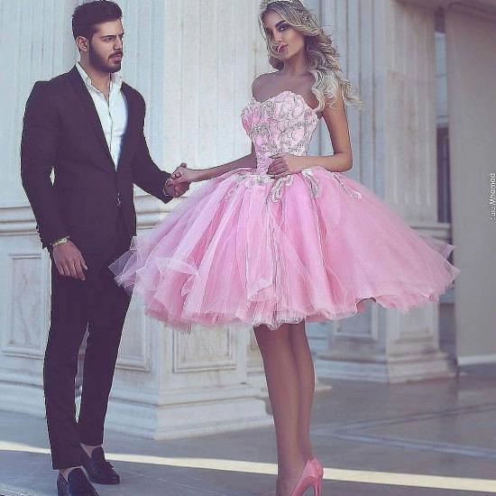 Pink Ball-Gown Appliues Sweetheart-Neck Short Homecoming Dresses_3