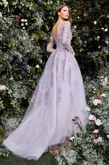 Elegant Violet Tulle Lace Evening Dress Floor Length Prom Dress_2