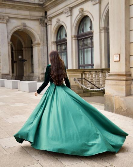 Stylish Dark Green A-line Velvet Evenign Dress with Side Slit_2