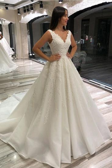 Glamorous V-Neck Sleeveless White/Ivory Bridal Dress with Lace Appliques