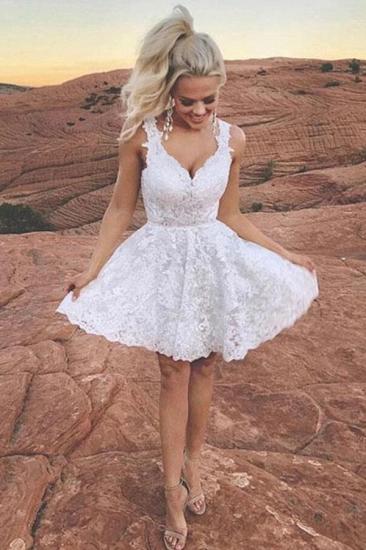 Cute Whote Lace Short Homecoming Dress V-Neck Sleeveless Cocktail Dress