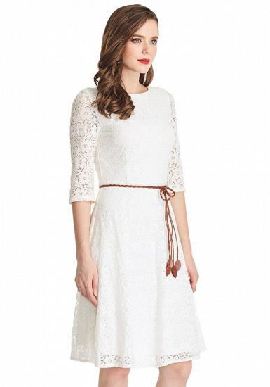 A-Line White Half Sleeve Summer Dresses Lace Knee Length Short Homecoming Gowns_4