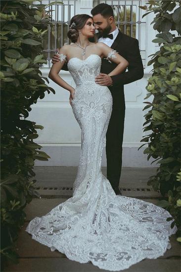 Mermaid Lace Wedding Dress | Sexy Court Train Sweetheart Bridal Gowns with Sleeve Decorations_1