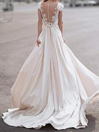 Elegant Sleeveless Deep V Neck Ruffles Wedding Dresses With Lace_2