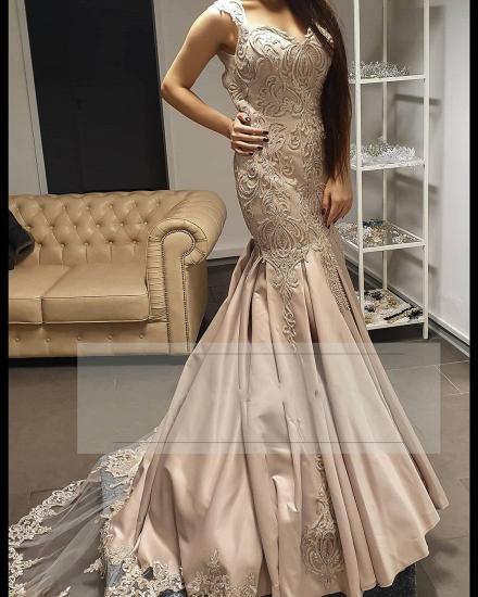 Charming Sleeveless Evening Prom Dress with Floral Appliques_2
